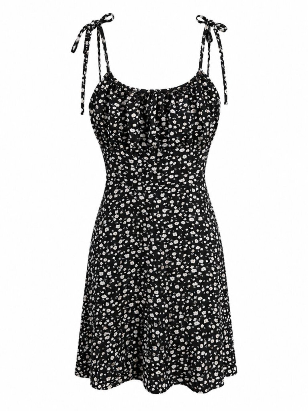 🌷 2/15 Black Floral Tie Strap Mini Dress Size Medium